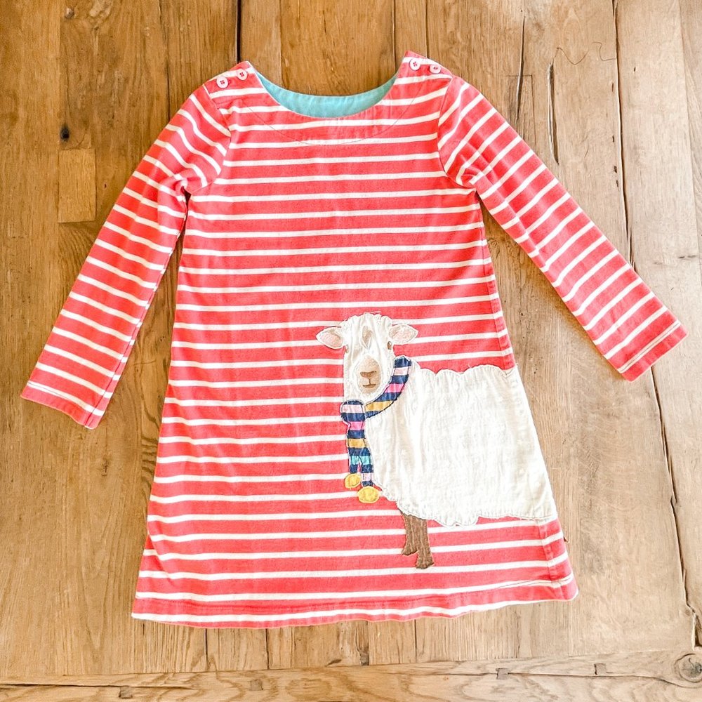 Mini Boden Striped Lamb Applique Dress with Multi-Color Scarf